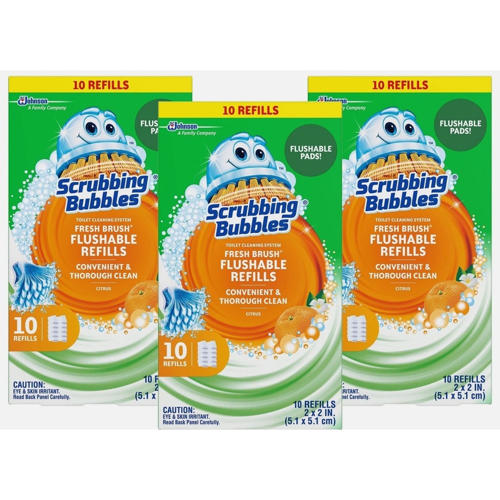 3X Scrubbing Bubbles Fresh Brush Flushable Refills Citrus Scent 10X3 = 30 Total